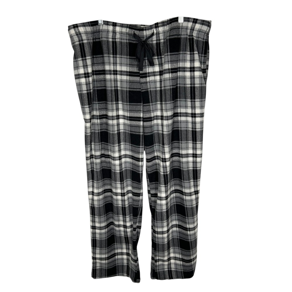 Goodfellow & Co Mens XL Fleece Pajama Pants Black Grey White Plaid Drawstring
